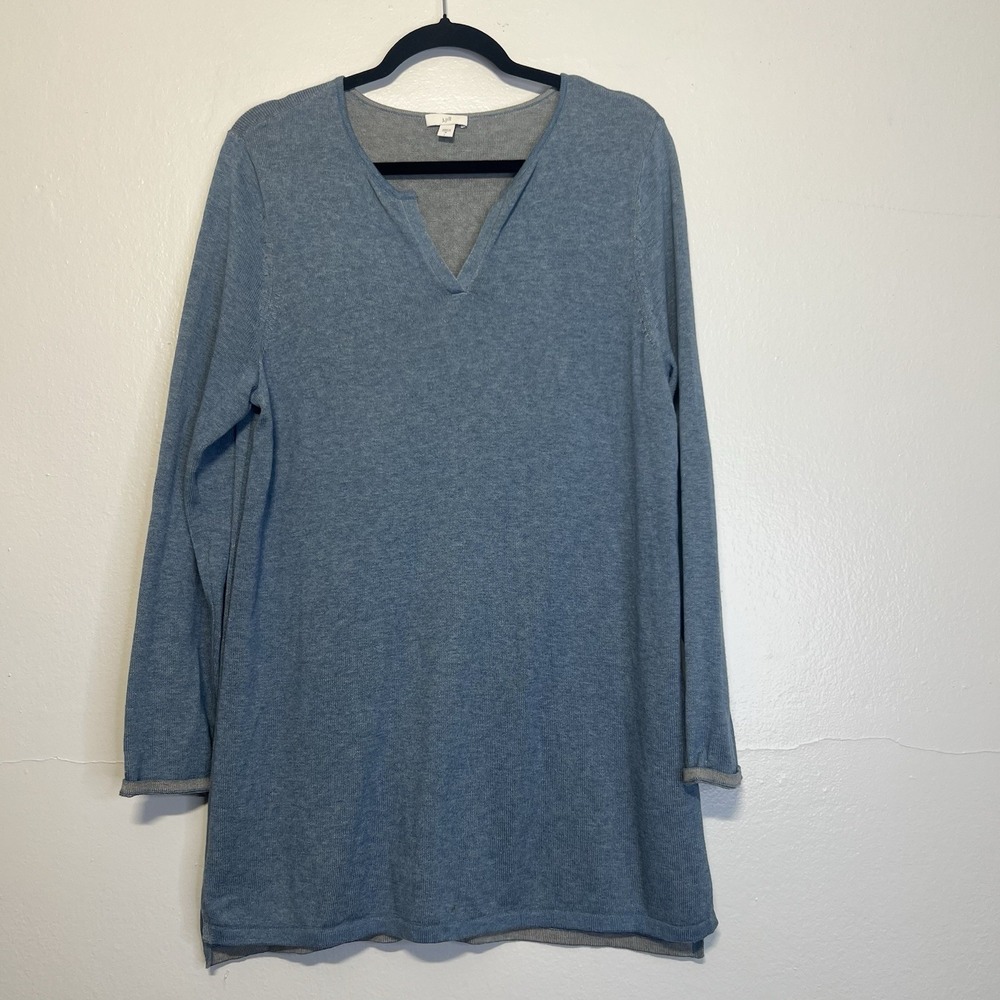 J.Jill Womens Sz M Cotton Blend Blue split Neck Long Sleeve Tunic Top Lagenlook
